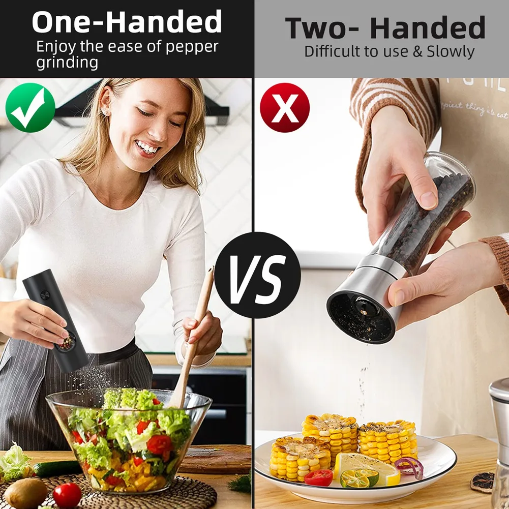 

Electric Pepper Spice Grinder Shaker With LED Light Adjustable Coarseness Kitchen Tool