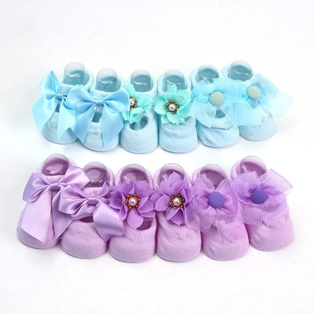 

1Pair Non-Slip Baby Socks for 0-36 Months Super Soft Breathable Anti Lace Flower Bow Tie Socks for Newborn Infant Toddler Girl