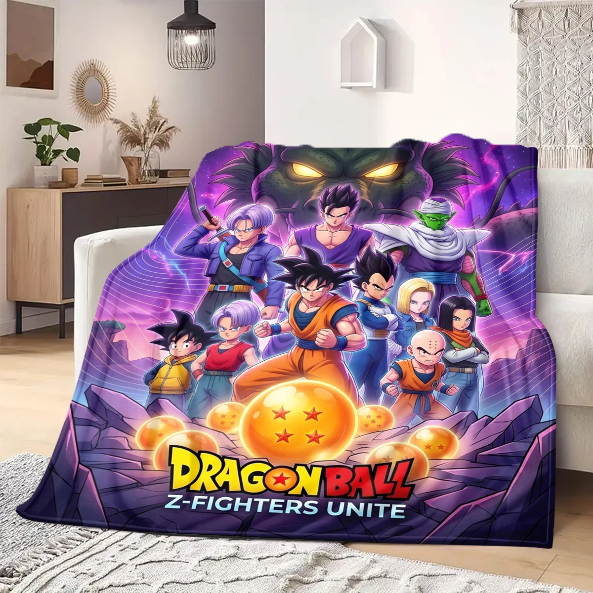 Son Goku Dragon Ball Flanelldecke, warm bedruckt, bequem, passend für Schlafzimmer, Sofas, Betten, Stühle, Picknicks, Reisen – HE15