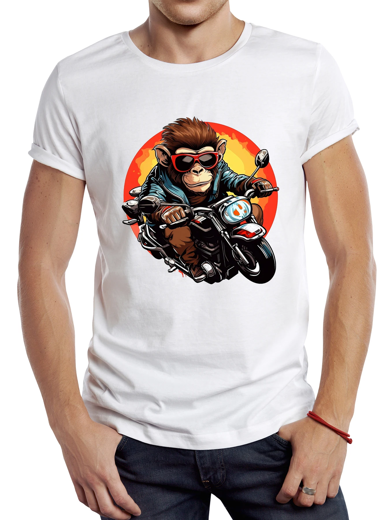 

FPACE Vintage Monkey Riding Motor Men T Shirt Graphic Cool Rider Cloth Casual Motocycle Tops Hipster Retro Monkey Rider Tee