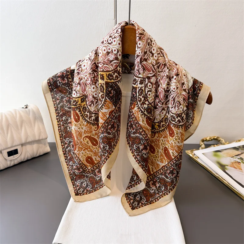 

Корейская версия, женский шейный шарф с цветочным принтом, хлопковый бархат, женские шарфы для волос, платок, повязка на голову, шали, шейный платок, бандана
