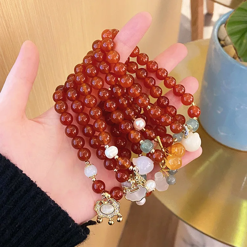 Year of Birth Beaded 8mm Red Agate Female Ins Chinese Sweet Fresh Cat Girlfriends Bracelet