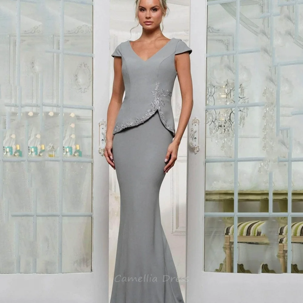 

Vintage Mother of the Bride Dress Customized Cap Sleeve Mermaid Dress Elegant V Neck Wedding Party Gown vestido invitada boda