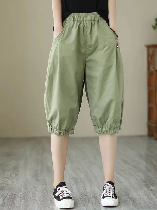High Waist Cotton Shorts Women's Loose Fit Large Size Five-Point Pants Comfortable Breathable Summer Casual Trousers