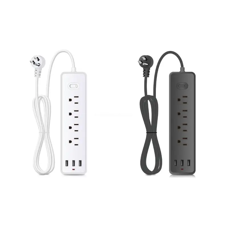 USB Power Strip Protector Wall Outlet with 3.9ft Long Extension Cord, 4x AC-Outlets 3x USB Port for Home New Dropship