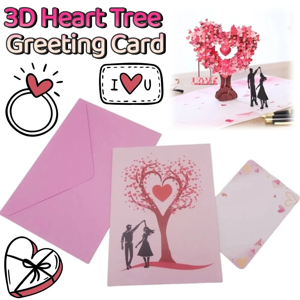 

Romantic 3D Heart Tree Greeting Card Elegant Blessing Stereo Love Postcard Invitation Folding Pop-Up Valentine's Day Cards