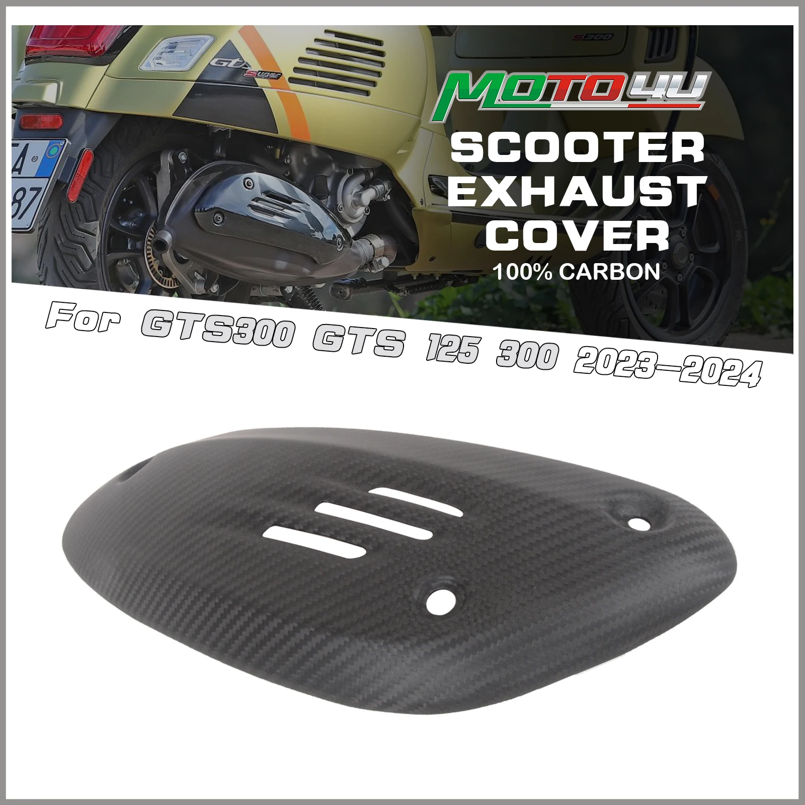 

MOTO4U For Vespa GTS300 GTS 125 300 2023 2024 100% Carbon Fiber Scooter Exhaust Cover Decorative Cover Cafe Racer