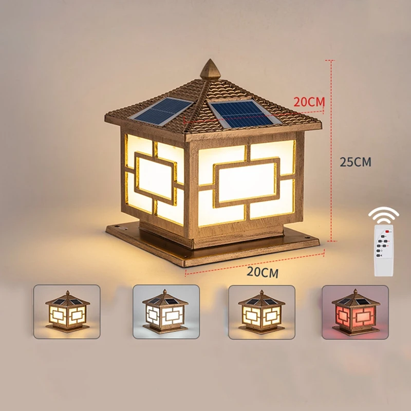 ABAE-ไฟ LED พลังงานแสงอาทิตย์กลางแจ้งไฟคอลัมน์พลังงานแสงอาทิตย์กันน้ําพร้อมรีโมทคอนโทรลไฟ LED สําหรับลานสวน