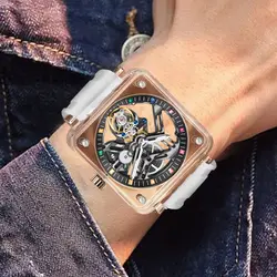 AESOP luxury men's flying tourbillon mechanical watch manual movement fully transparent hollow square luminous waterproof watch