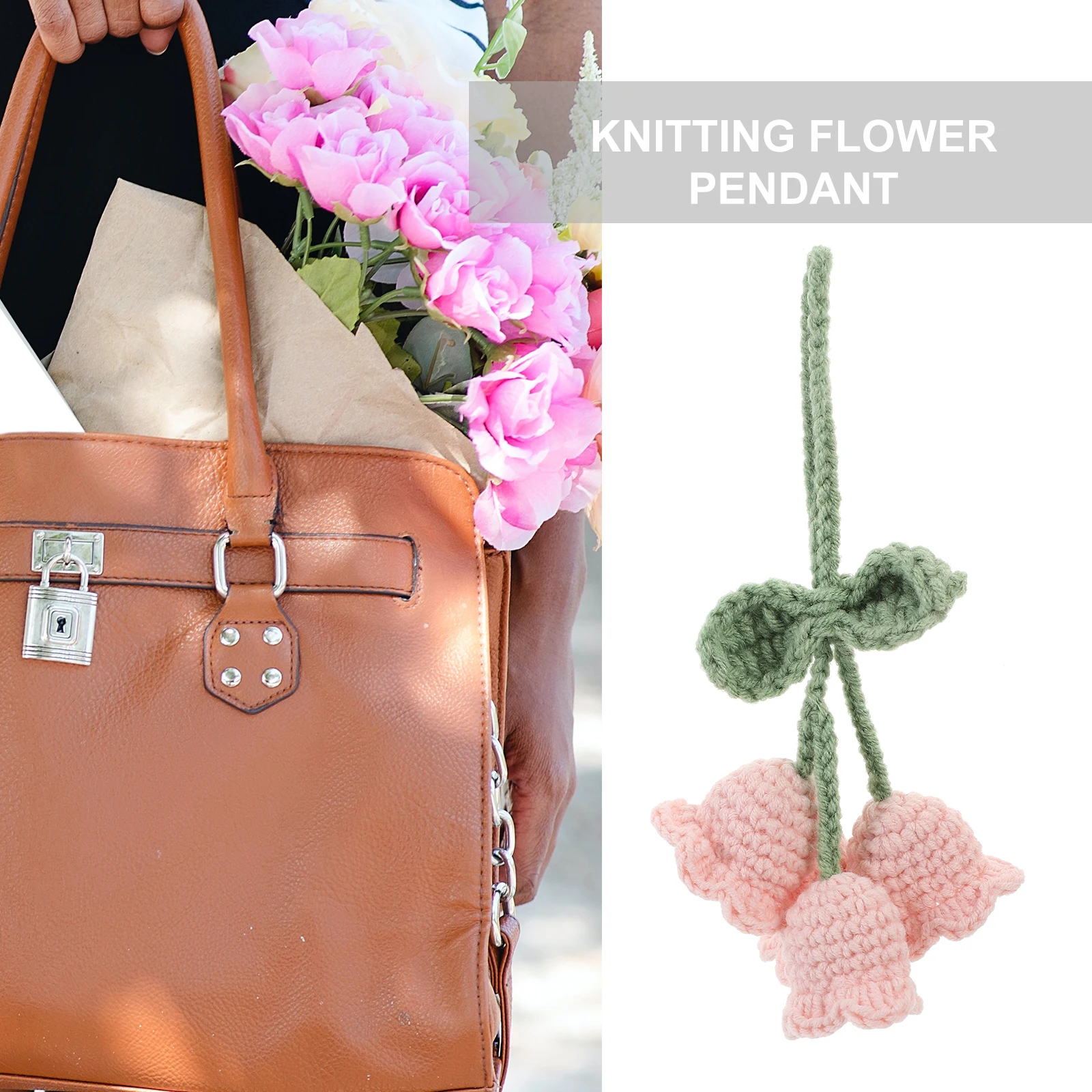 

Lily Flower Pendant Knitted Crochet Hanging Decor For Car Mirror Keychain Bag Charm Small Woolen Yarn Ornament