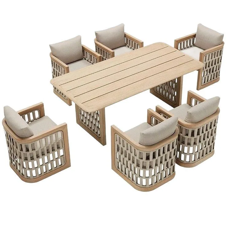 Outdoor teak table and chair combination villa garden open roof leisure long table outdoor sun room furniture