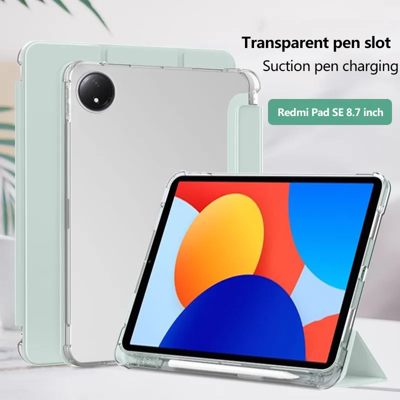 

Case For Xiaomi Redmi Pad SE 8.7 inch 2024 Trifold Acrylic Clear Back Hard Cover With Pencil Holder