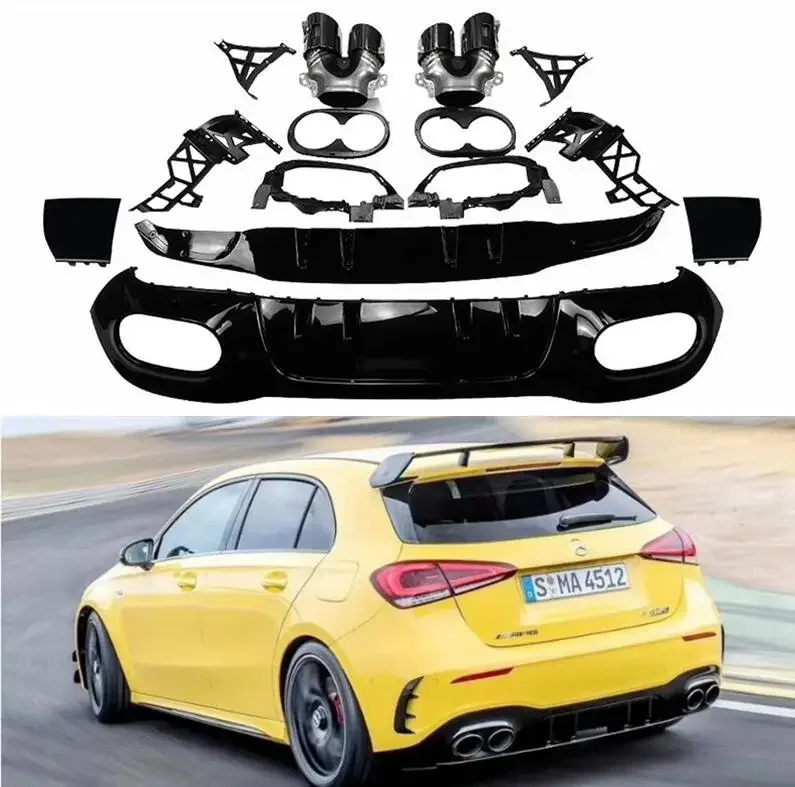 Rear Bumper Diffuser & Exhaust Tips For Mercedes Benz W177 Hatchback A35 A45 A45s AMG A180 A200 A250 Trunk Door Lip Spoiler