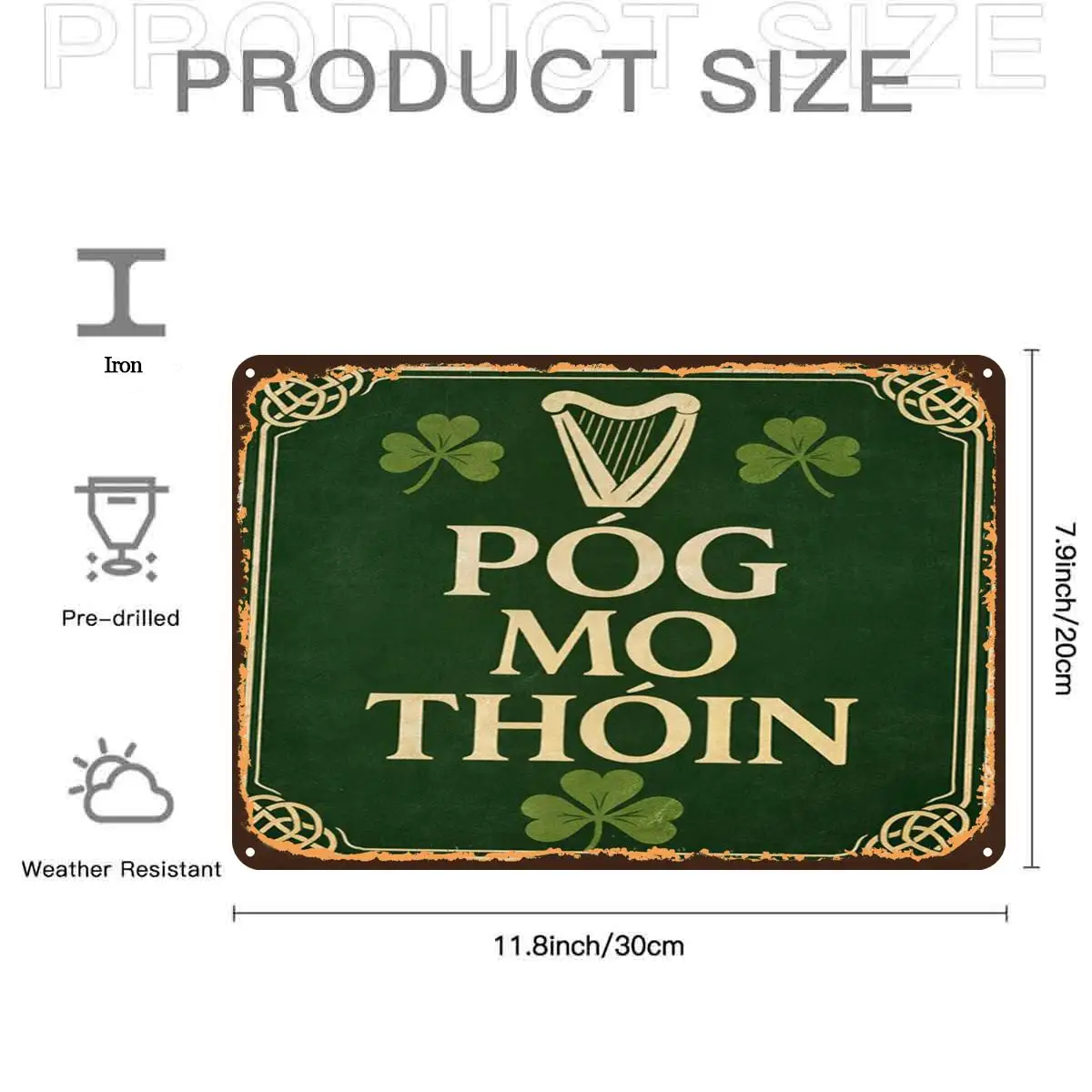 2D Flat, 2D Flat,1pc,Irish Shamrock Decorative SignMetal Tin Sign, Pre-Drilled Holes, Suitable for Indoor, Garden,Outdoor, Home,