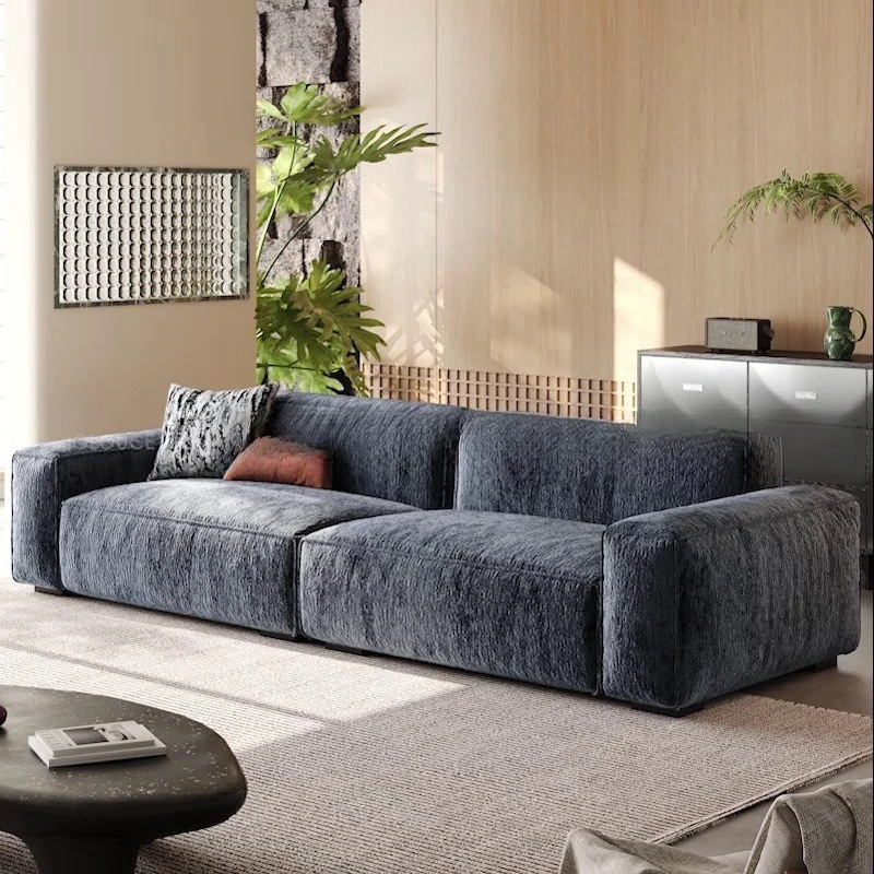 

Tofu block fabric sofa small apartment straight row living room minimalist modern chenille wabi sofa