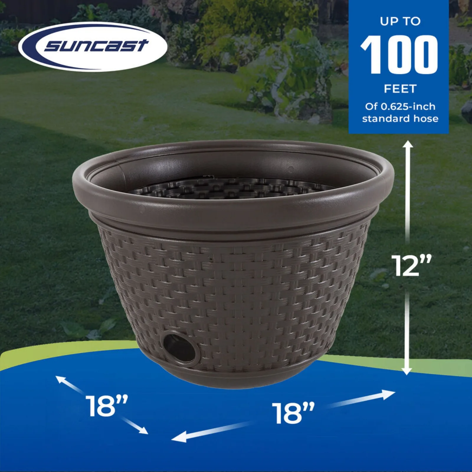 100 Foot Resin Wicker Garden Water Hose Caddy Storage Holder Pot, Java United States