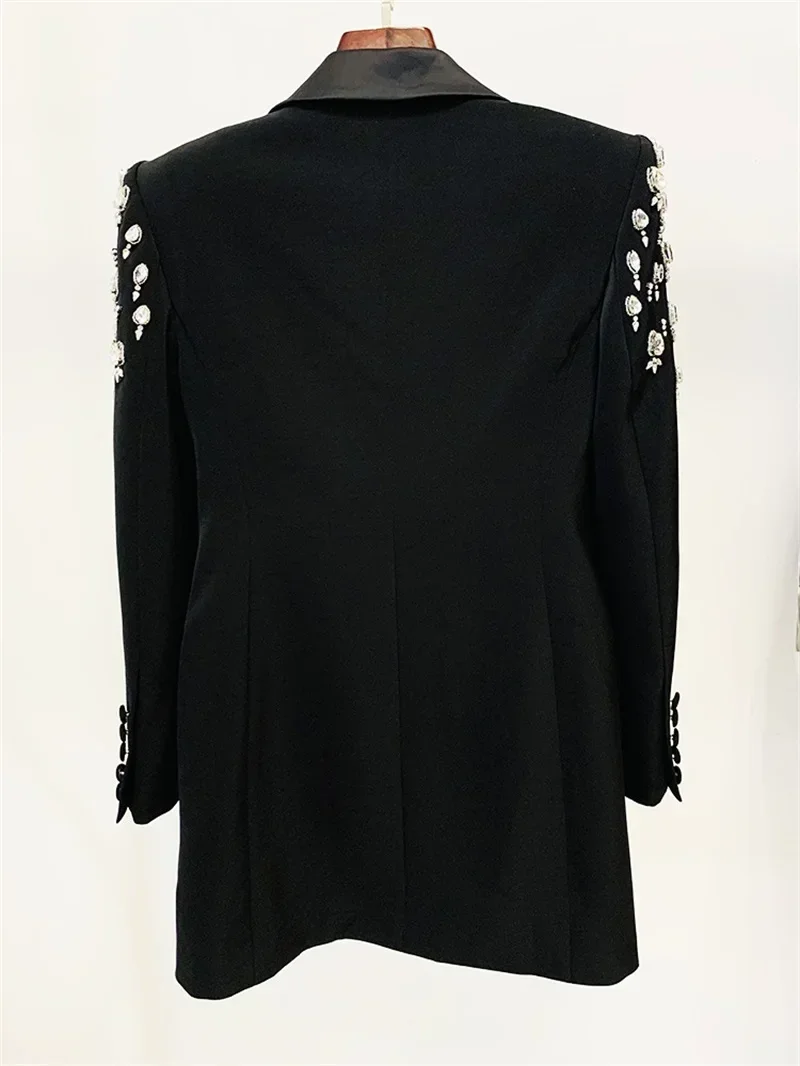 Abito da donna in cristallo Blazer formale da donna elegante nero femminile doppio bottone abbigliamento da lavoro da lavoro giacca da donna da ufficio cappotto da ballo