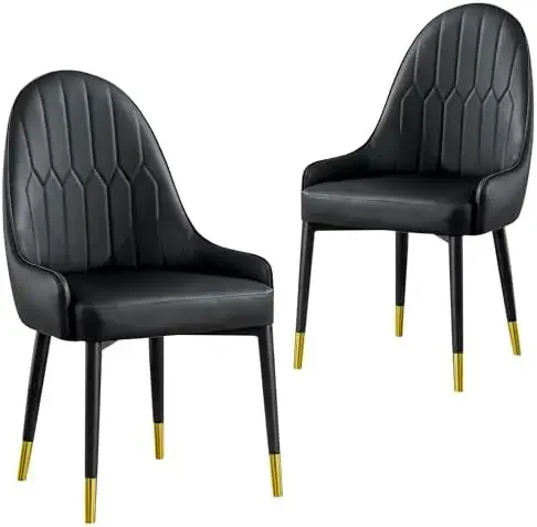 Black Dining Chairs Set of 2 with High Backs Mid Century Modern Kitchen Dining Room Chairs PU Faux Leather Upholstered