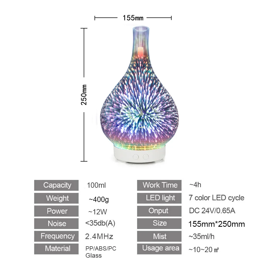 Ultrasonic Aroma Diffuser 120ml, New Air Freshener & Humidifier, Auto-Off for Home Office Spa, 3D Glass, Essential Oil Diffuser image 4