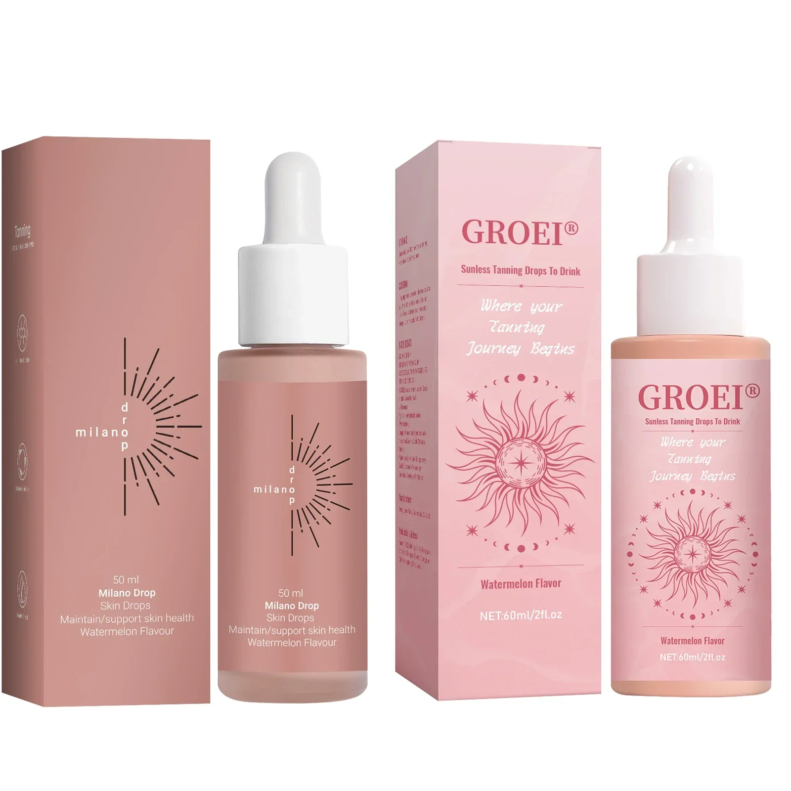 2 Stück selbstbräunende Tropfen verbessern die Haut, Melanin, flüssiger Bronzer, natürlicher Bräuner für Körper, Gesicht, verhindert Sonnenbrand, sonnenloses Bräunen