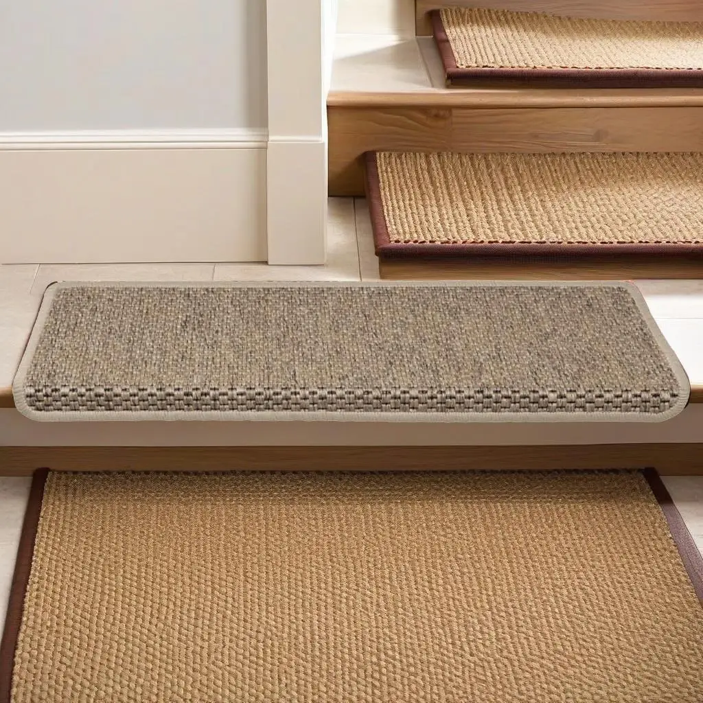 15 Pcs Self-Adhesive Sisal-Style Stair Mats 65x21x4 cm - Sand Color Non-Slip Flooring Protection