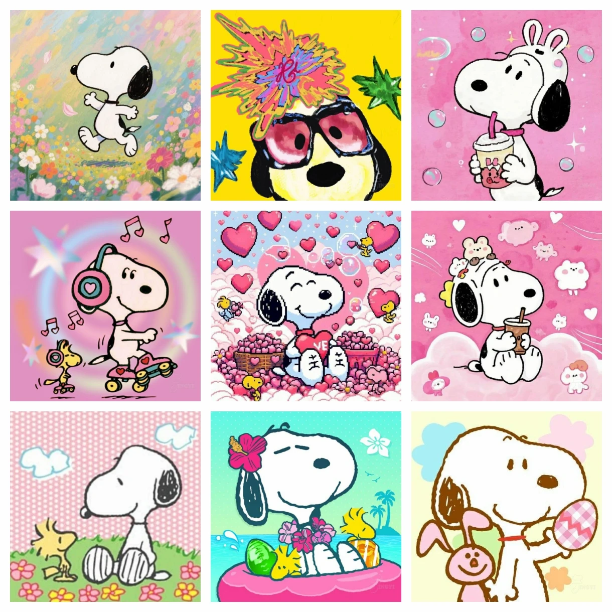 2026 New Pink Heart Kawaii Snoopy Diamond Painting Full Drill Cartoon Art DIY Nursery Wall Decor Perfect Gift For Snoopy Lovers