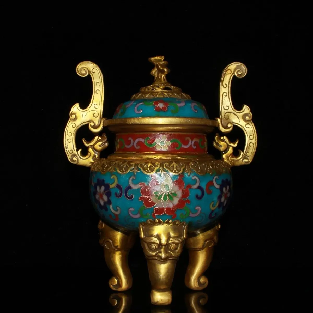 Three-legged double dragon ears Incense Burner Statue for Tea Home Decor Ornaments