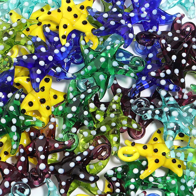 1 Pack Starfish Lampwork Glass Pendant Colorful Charms DIY Making Necklace Jewelry Accessories