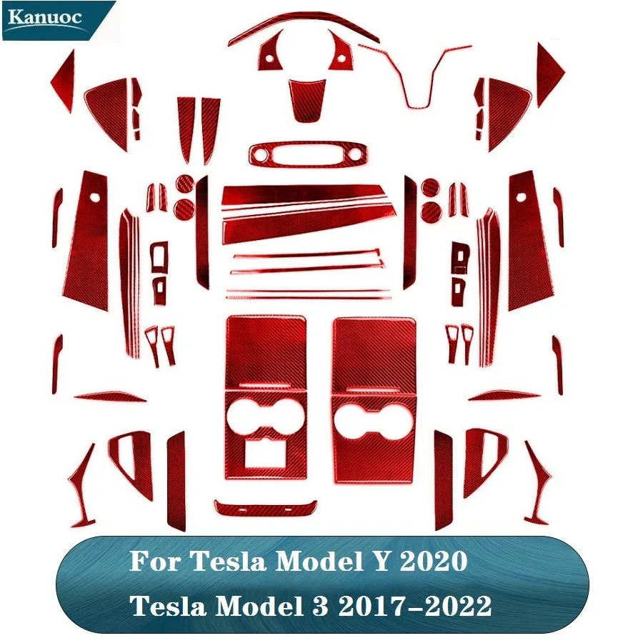 Carbon Fiber Red Stickers Various Parts For Tesla Model Y 2020 Tesla Model 3 2017-2022 Car Interior Decorative Accessories