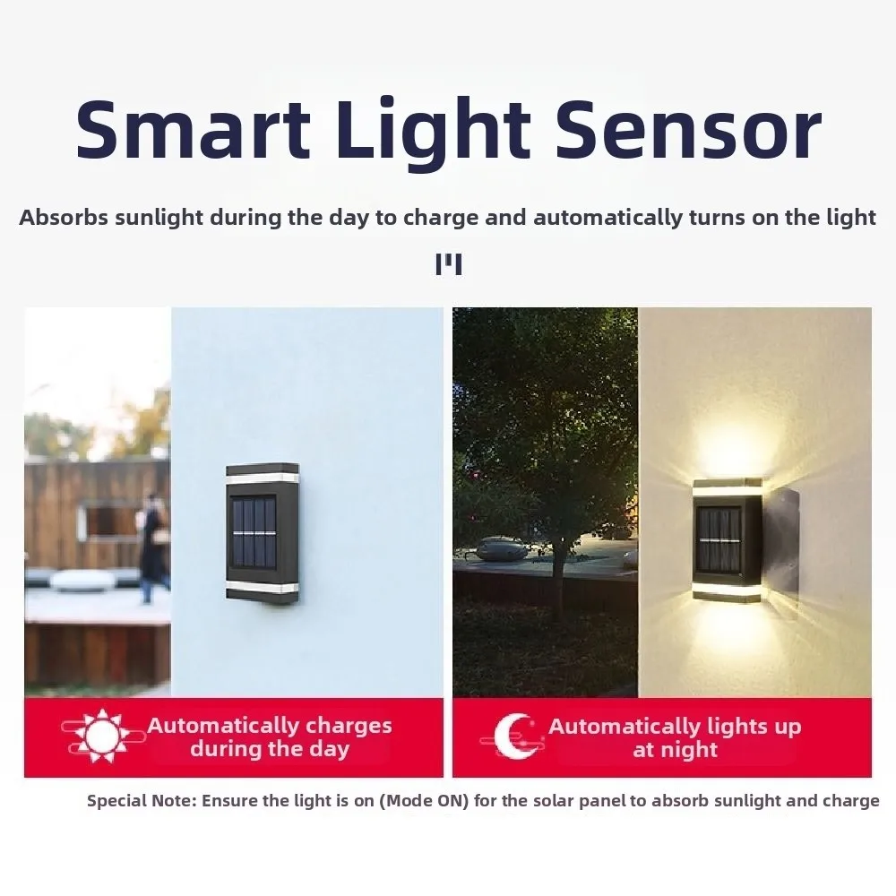 Super Bright Solar LED Light Waterproof Energy Saving Wall Mount Lamp Up Down Illuminate Modern Outdoor Wall Lantern