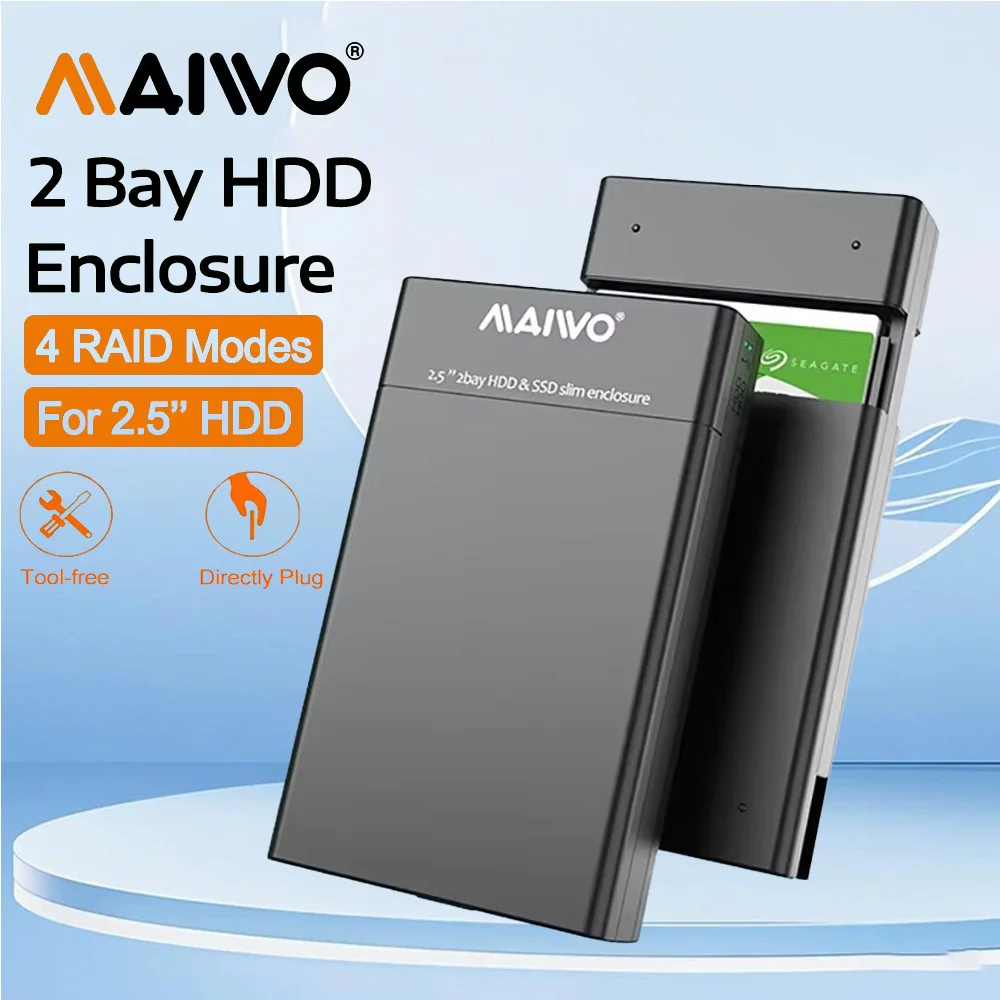 MAIWO 2.5 Inch HDD SSD Case SATA to USB 3.0 Adapter External Hard Drive Enclosure with 4 RAID Modes for PC Case