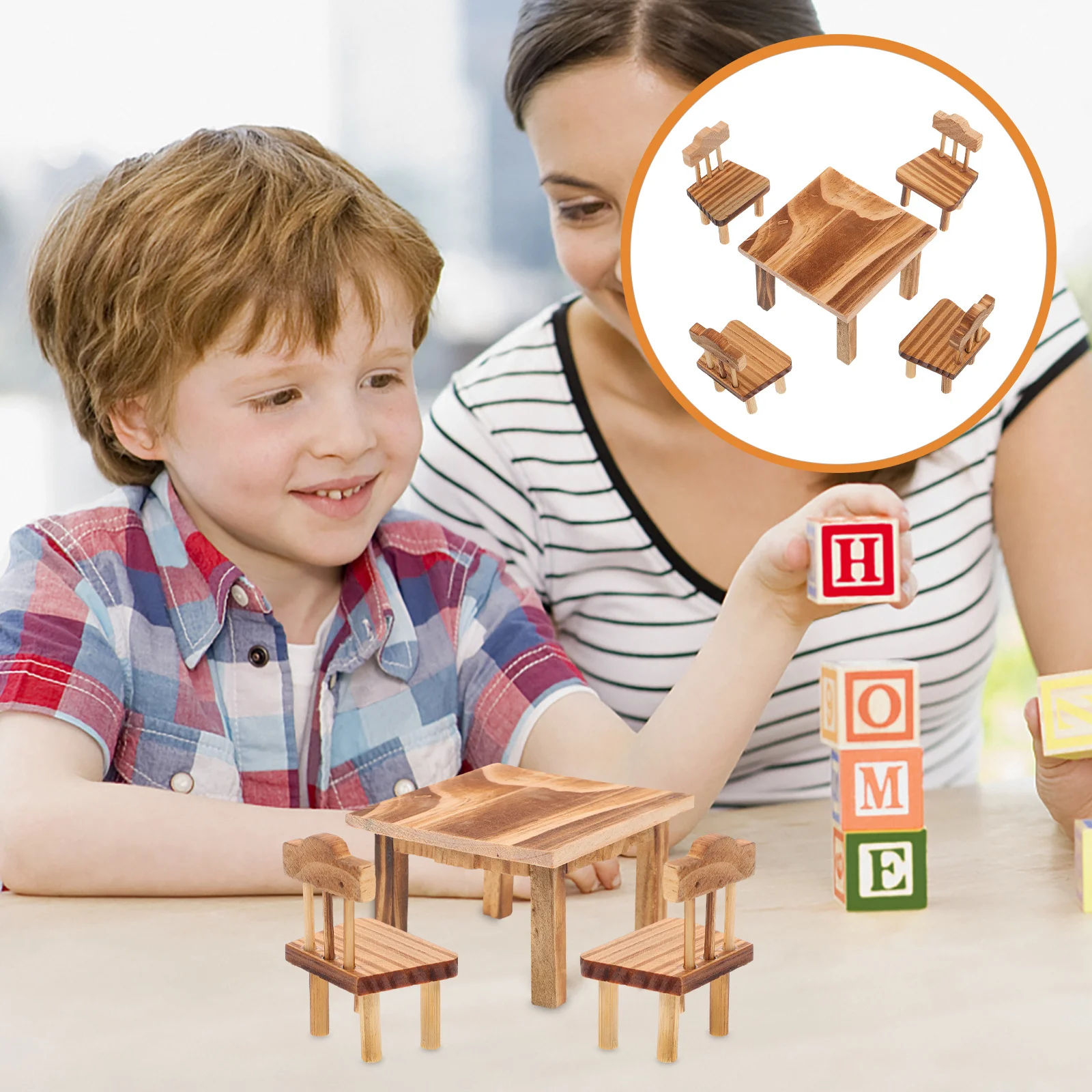 미니어처 나무 가구 세트 미니 홈 데코 어린이 역할 놀이 중국 스타일 테이블 의자 모형 가구 장식