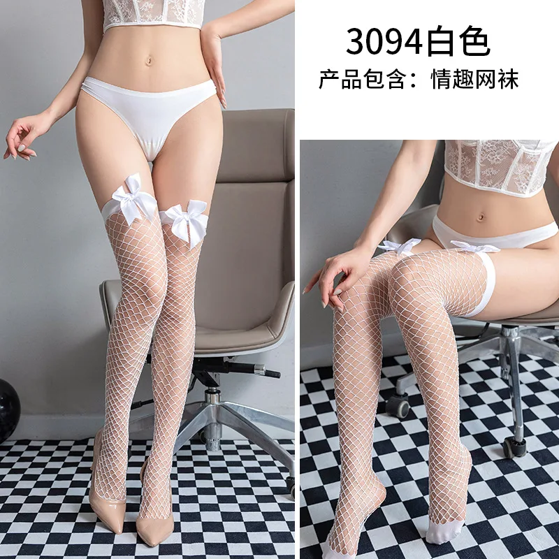 

Сексуальные и очаровательные женские ажурные чулки с большой сеткой и бантом, длинные чулки A3094