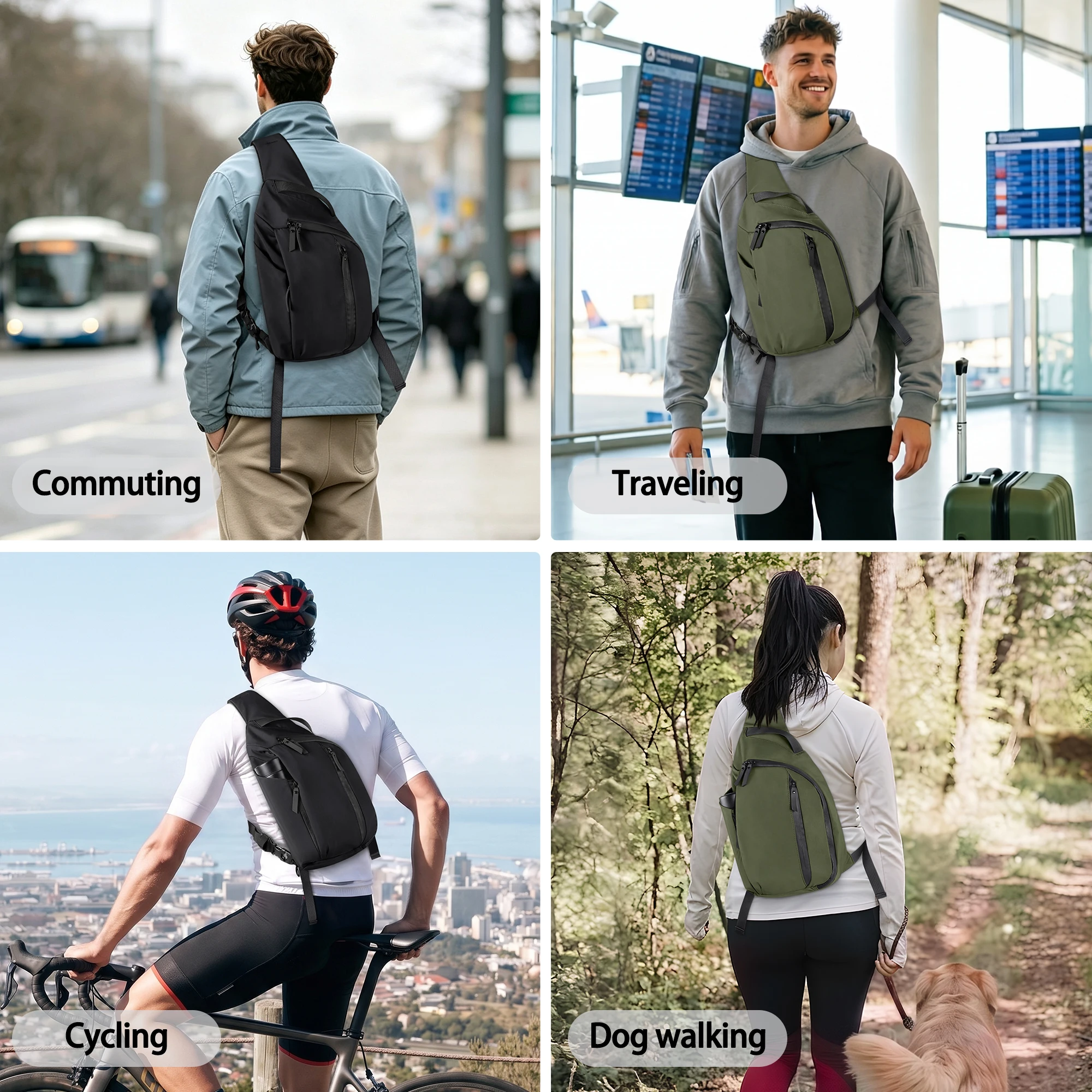 Outdoor Crossbody Bag Fashion Chest Bag For Men Sling Backpack Sports Shoulder Bag With Water Bottle Pocket Fits 11" Tablet