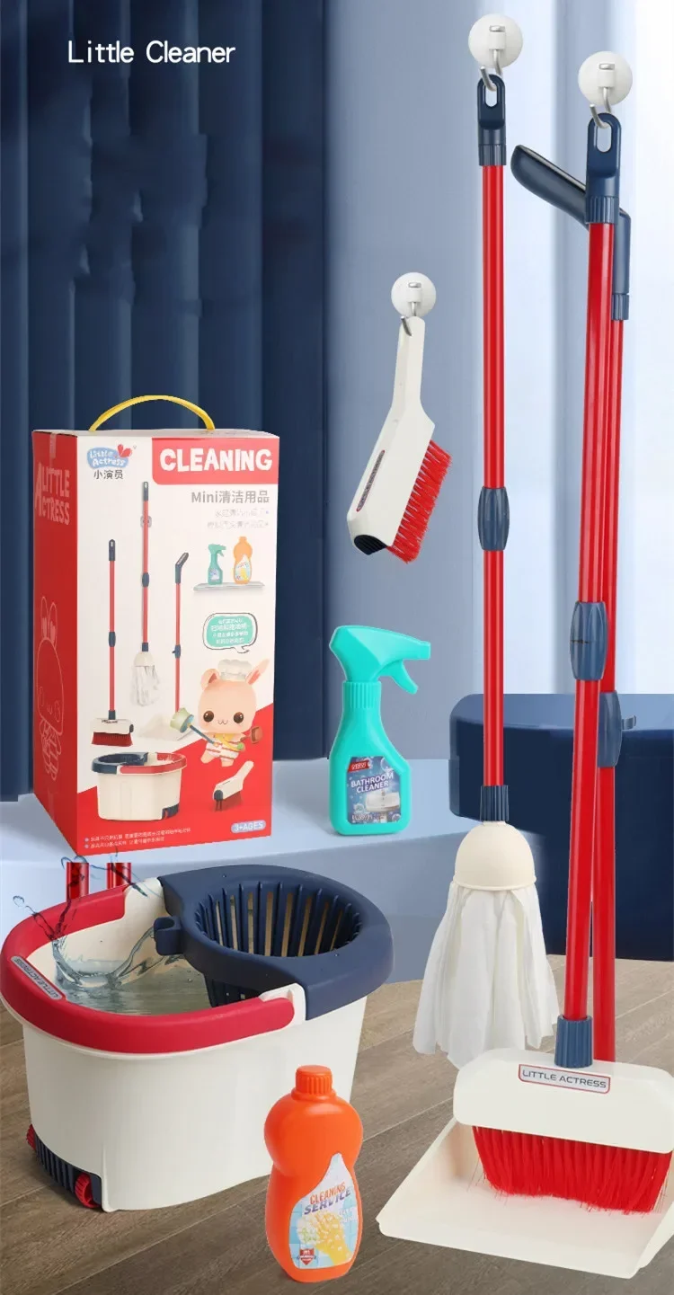 High Quality Children's sweeping toys broom mop brush detergent tools to clean house play cleaning play house toys for baby gift