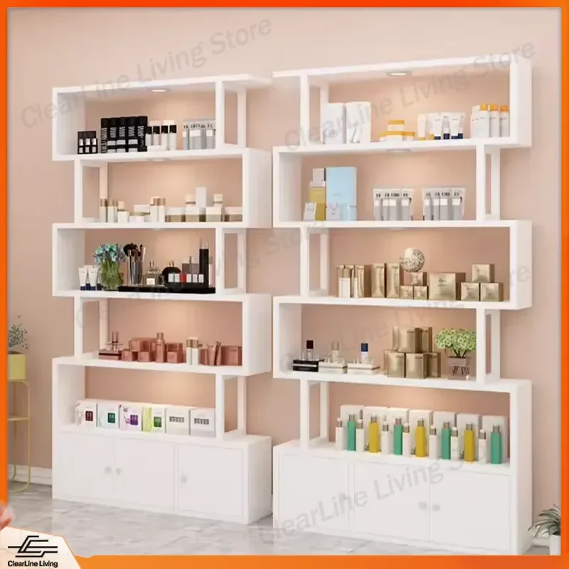 Modern Luxury Wooden Bookshelf Display Shelf Salon Furniture Store Display Case Retail Shop Organizer Wall Mounted Storage