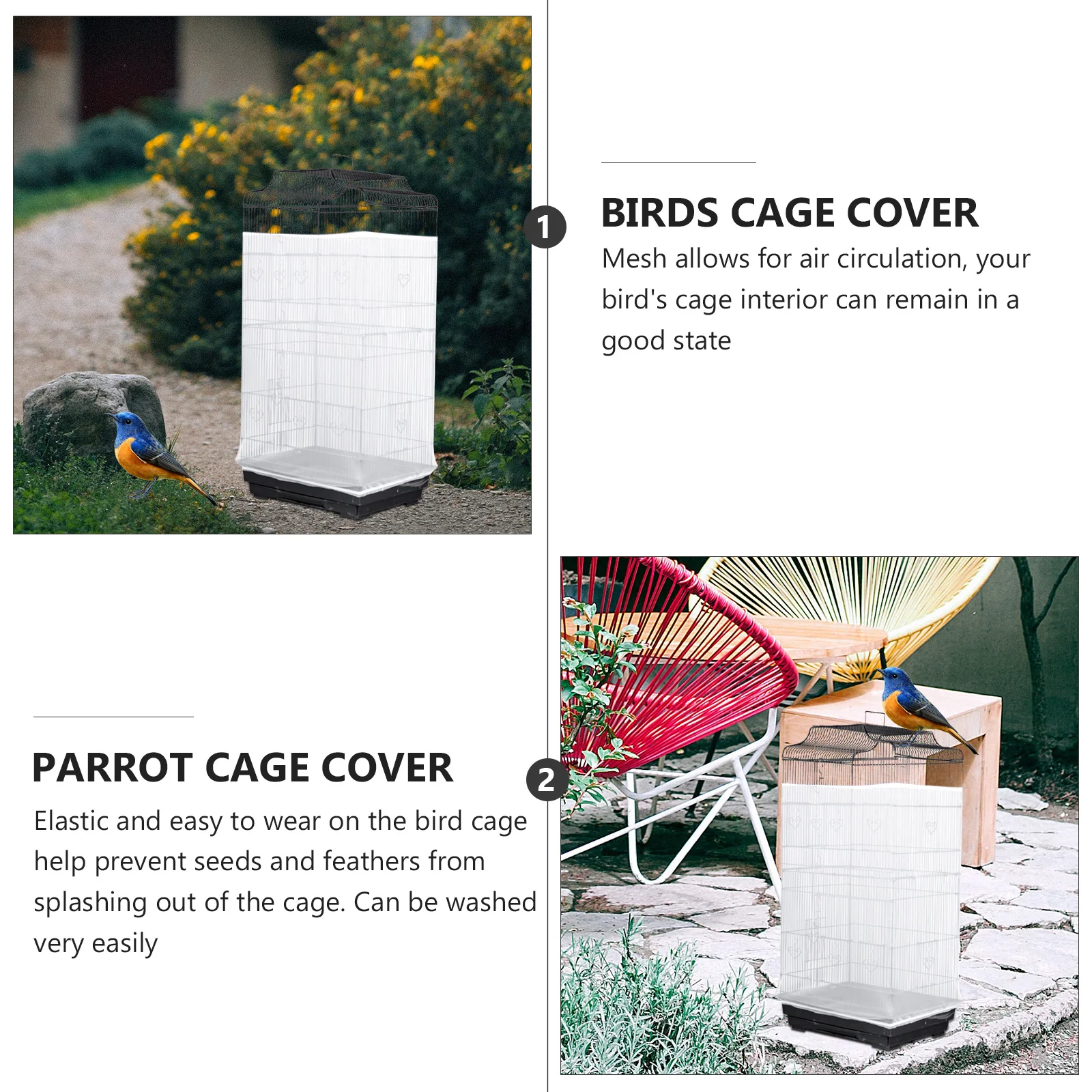 

Bird Cage Net Cover Premium Cloth Material Elastic Secure Fit Prevent Messy Floors Ideal Gift for Bird Lovers Cage Accessory