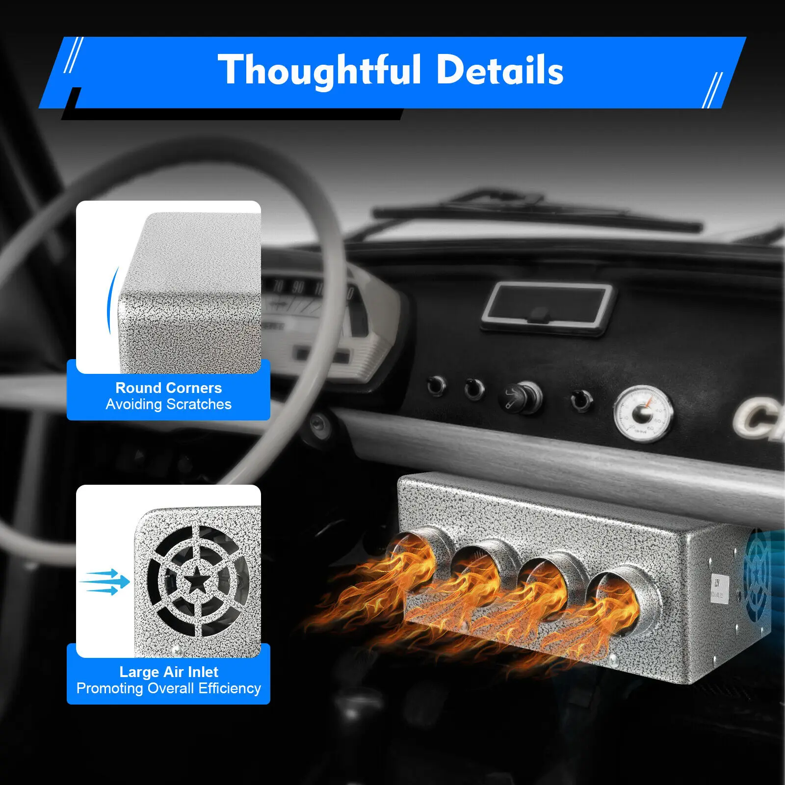 Universal Under Dash Heater 12V เครื่องไล่ฝ้าความร้อนพร้อมสวิตช์ความเร็วสําหรับรถยนต์/รถบรรทุก 4 พอร์ต