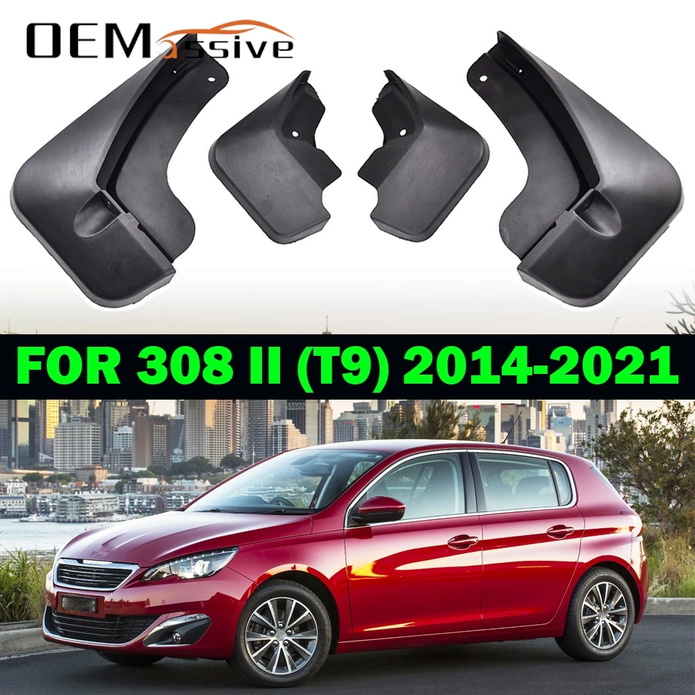 4x Mud Flaps For Peugeot 308 Mk2 T9 2014 - 2021 5dr Hatchback Splash Guards Mudguards Front Rear 2015 2016 2017 2018 2019 2020