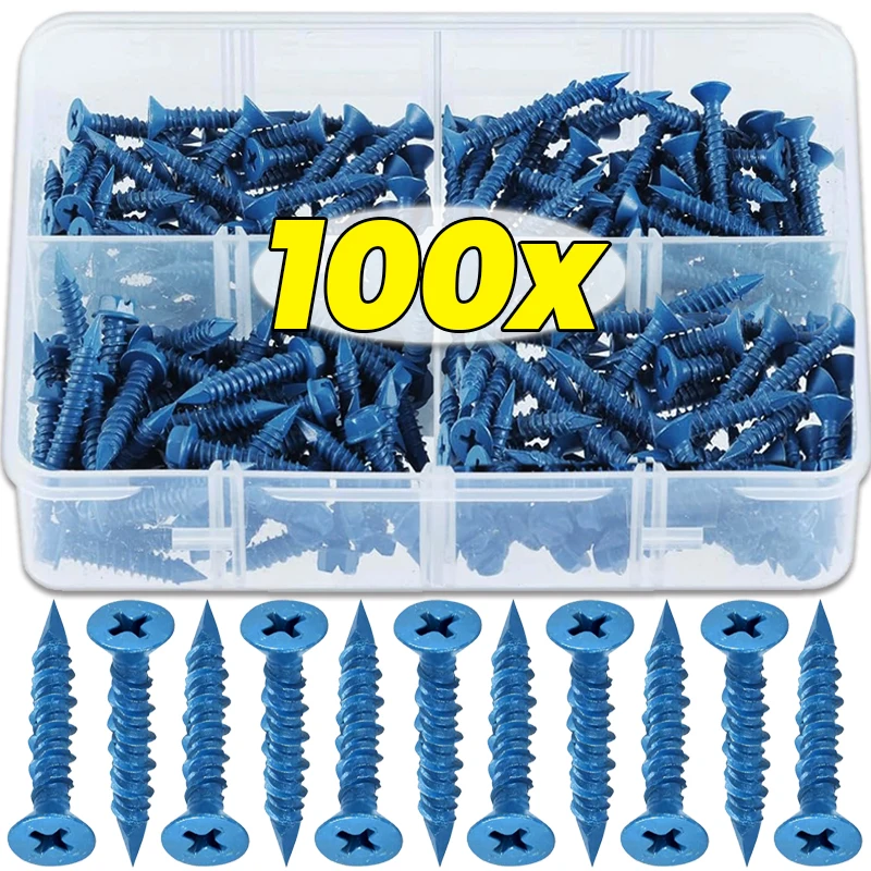 50/100pcs Flat Head Concrete Screw Anchor Phillips Heavy Duty Countersunk Masonry Screws for Masonry Brick Cement Drywall Parts