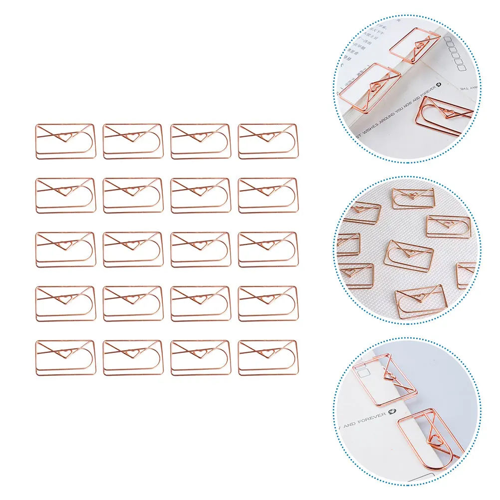 

20 Pcs Love Envelope Paper Clips Rose Gold Portable Decorative Planner Office Supplies Stationery Accessories Bookmarks