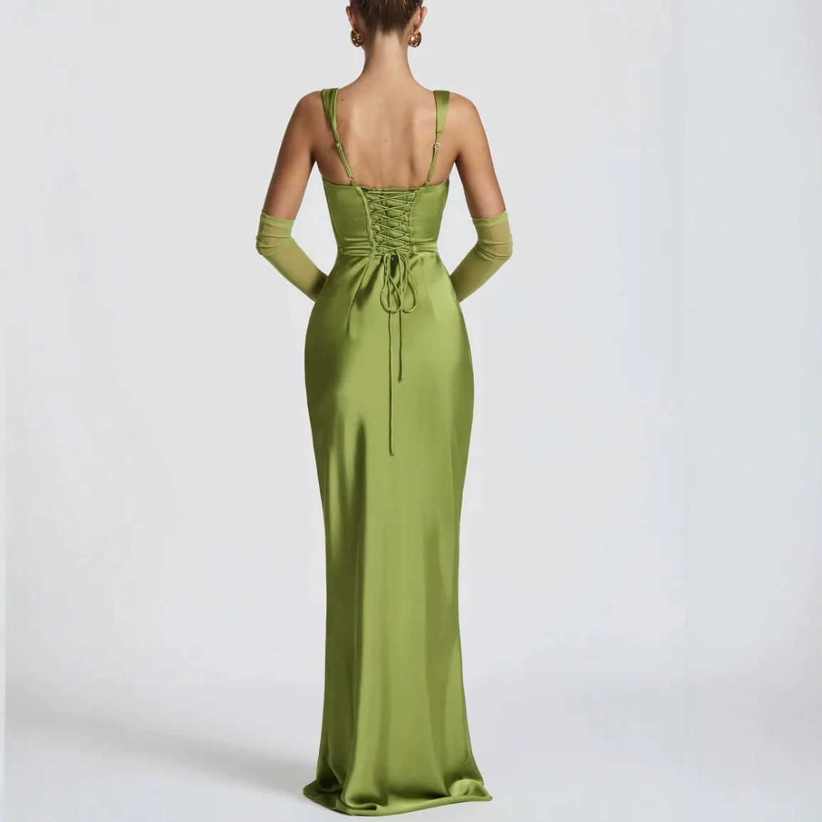 Mouwloze Jarreteljurk Dames Vierkant Satijn Backless Sexy Maxi-jurk Elegant Halter Off-shoulder Bodycon Club Feestjurken