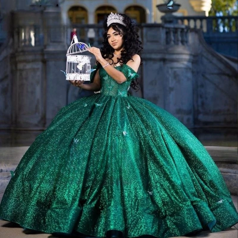 Vestido de baile princesa verde Quinceanera, 3D Butterfly Sweet 16 Birthday Dress, Vestido de festa, Nova chegada, 2023