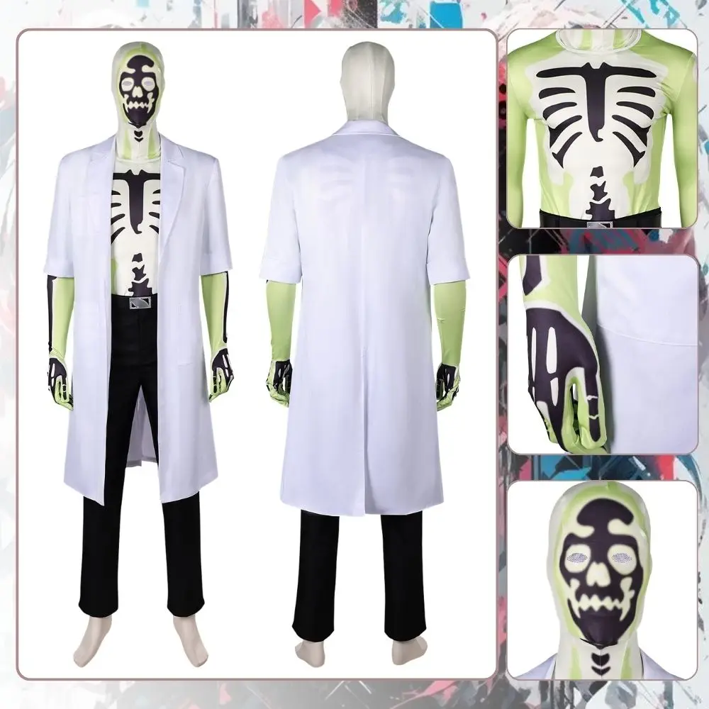 

Creature TV Commandos Dr Phosphorous Cosplay Men Masks Costume Fantasia Disguise Coat Pants Outfits Halloween Carnival Suit