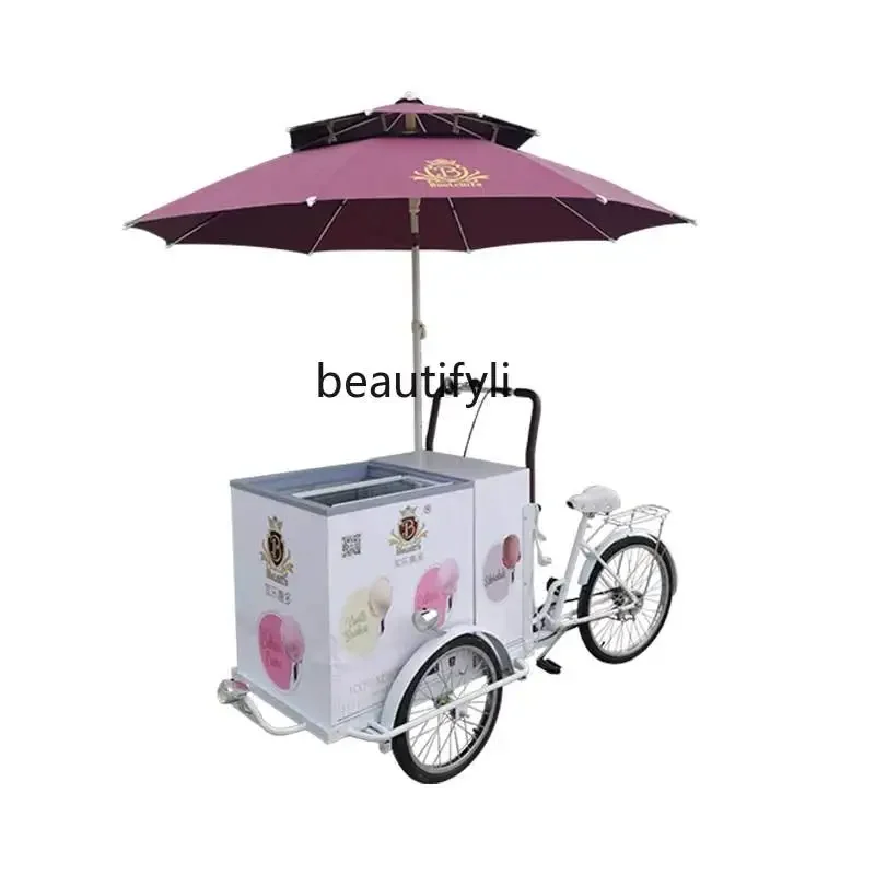 4yj15 Cyclable Mobile Ice Cream Dining Car Multifunctional Stall Car Cycling Display Cabinet Shopping Mall Promotion