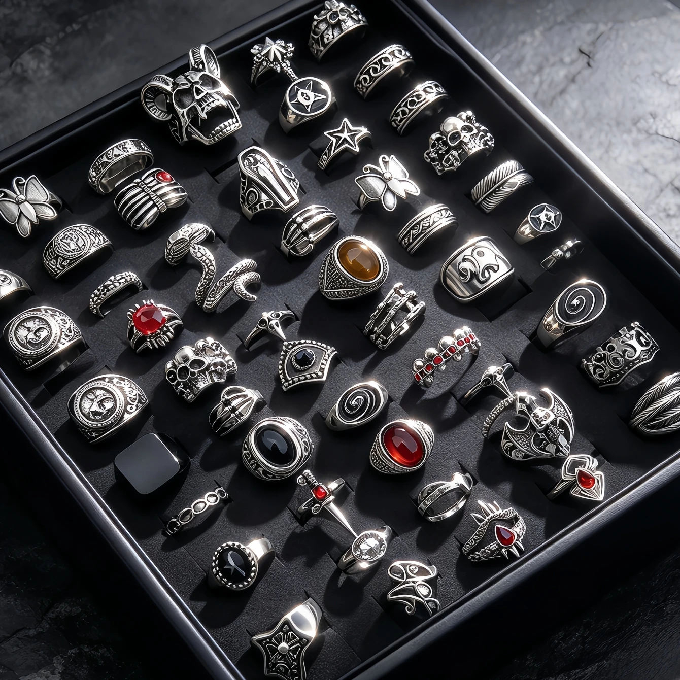 8/15/25/35/50Pieces Vintage Punk Skull Snake Geometry Rings Set For Women Men Mix Style Gothic Retro Daily Jewelry Party Gifts