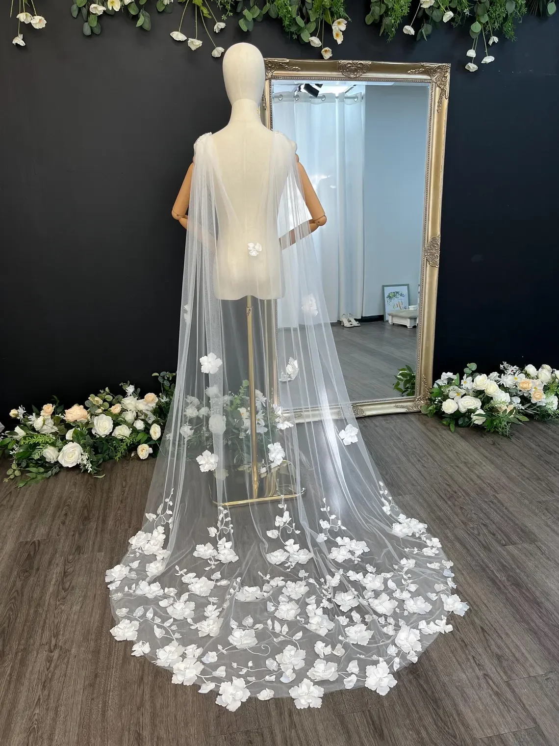Florals Weddng Shawl Soft Tulle with Brooch Shoulder Cover Bride Shrug Bridal Wrap Women Formal Party Shawl