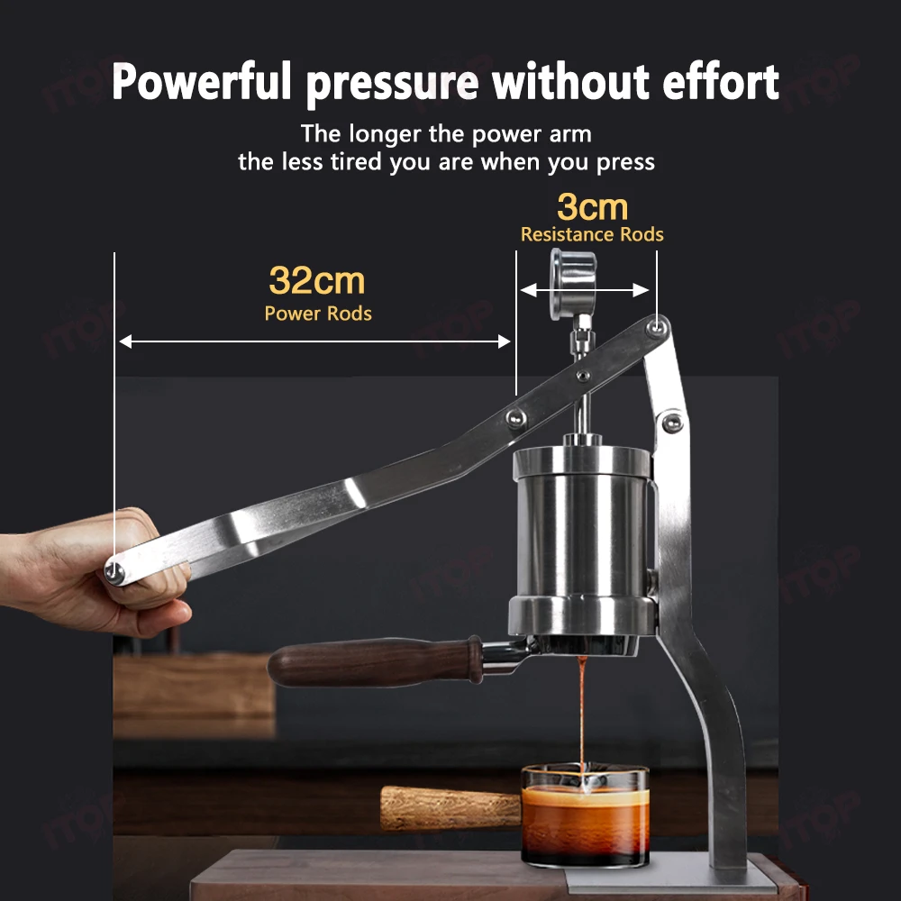 ماكينة صنع القهوة الإسبريسو المضغوطة يدويًا مقاس 58 مم من ITOP مع مقياس الضغط ماكينة صنع القهوة المصنوعة يدويًا 1-16 بار