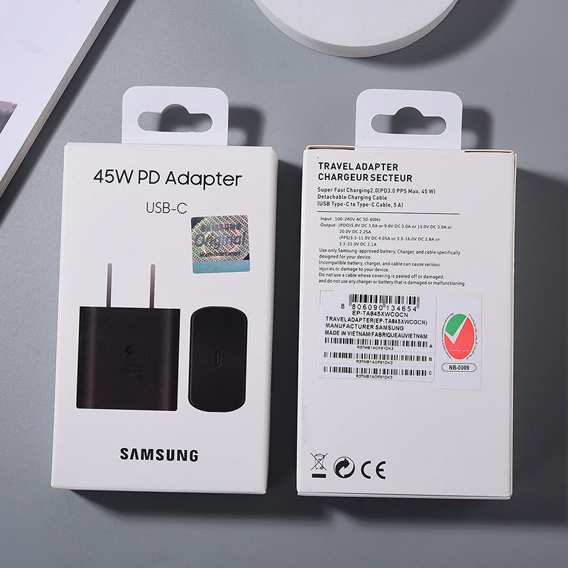 SAMSUNG PD 45W Super Fast Charging Original US Wall Charger For Galaxy S24 S23 S22 Ultra Note 10 Plus 20 Ultra Z Flip 6 5 4 3 2