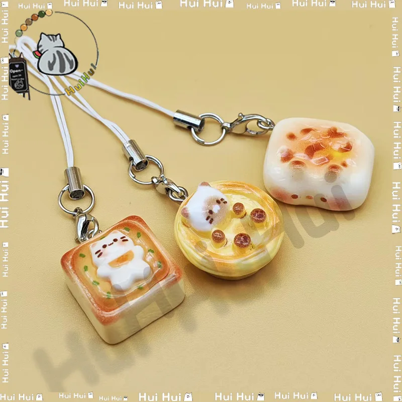

3pcs Set Japanese Style Cute Cat Bread Phone Charms Kitten Toast Keychains Kawaii Lanyard Pendant for Bags Perfect Gift